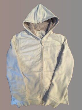 LL Bean Hooded Sweatshirt Fleece Lined Cream Colored Women Size M